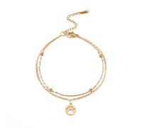 Paw Print Disc Layering Bracelet Anklet for Women Girls Stainless Steel Minimalist Adjustable Cat Dog Animal Double Layered Beaded Foot Chain Anklets Bracelets Cute Initial Birthday Jewelry (Gold)