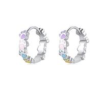 Paw Print Earrings Cat Paw Dog Paw Hoop Earrings Small - Qings Sterling Silver Colourful Enamel Cat Dog Hoop Earrings Cute Animal Heart Paws Gift Jewellery for Women Girls Dog Lovers, Sterling Silver,