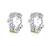 Paw Print Earrings Cat Paw Dog Paw Hoop Earrings Small - Qings Sterling Silver Colourful Enamel Cat Dog Hoop Earrings Cute Animal Heart Paws Gift Jewellery for Women Girls Dog Lovers, Sterling Silver