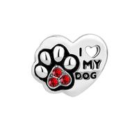 Paw Print Heart Charm fits Pandora Charms Bracelets Gift Pets Lovers Women Birthday I Love My Dog July Red Cubic Zirconia Birthstone