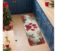 Paw Print Kitchen Mats for Floor, Red Paws Festive Holiday Soft Mats, Cushioned Comfort Washable Non Slip Decor Rugs for Kitchen Sinks Laundryroom Bathroom 16x47 Inch