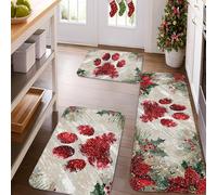 Paw Print Kitchen Mats for Floor, Red Paws Festive Holiday Soft Mats, Cushioned Comfort Washable Non Slip Decor Rugs for Kitchen Sinks Laundryroom Bathroom 3pcs