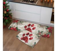 Paw Print Kitchen Mats for Floor, Red Paws Festive Holiday Soft Mats, Cushioned Comfort Washable Non Slip Decor Rugs for Kitchen Sinks Laundryroom Bathroom 2pcs