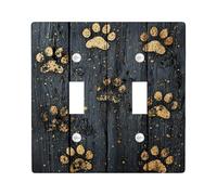 Paw Print Light Switch Cover Plate/Outlet Covers, Black and Gold Animal Prints for Home Decor, Thermoplastic Wall Plates, Standard Size Double Toggle