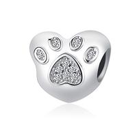 Paw Print Love Heart Charm Compatible with Pandora Charms Bracelets Dog Cat I Love My Pet Crystal Clear Dog Mom Daughter Family