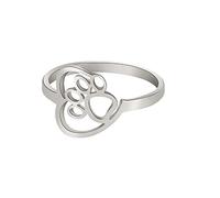 Paw Print Love Heart Ring for Women Girls Stainless Steel Hollow Out Cute Simple Pet Animal Paw Print Rings Jewelry for Animal Lover, Stainless Steel, No Gemstone