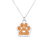 Paw Print Necklace for Women Cute Dainty Animal Pendant Necklace Glitter Personalized Colorful Pet Memorial Necklace Dog or Cat Memorial Jewelry Gifts for Cat Mom Animals Lover, S, Zinc, No Gemstone