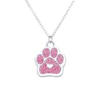 Paw Print Necklace for Women Cute Dainty Animal Pendant Necklace Glitter Personalized Colorful Pet Memorial Necklace Dog or Cat Memorial Jewelry Gifts for Cat Mom Animals Lover, S, Zinc, No Gemstone