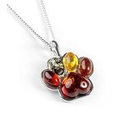Paw Print Necklace in 925 Solid Sterling Silver and Baltic Amber, Dog Necklace, Cat Necklace