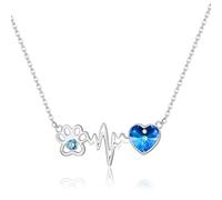 Paw Print Necklaces 925 Sterling Silver Cat Dog Blue Heart Crystal Paw Pendant Necklace Paw Print Jewelry Gifts for Women Girls Daughter Cat Dog Lovers