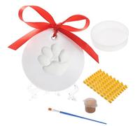 Paw Print Ornament - Create Memories 'Puppy Footprint, Round Design with Hanging Ribbon, UV Resistant Finish + Stable Base, Machined Mineral Composition Kit