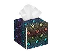 Paw Print Pattern With Diamond Shaped Rhombus Geometric Arrangement Tissue Dispenser Square Tissue Box Leather Napkin Boxes For Office Car Decor