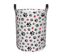 Paw Print Print Round Single-Layer Dirty Laundry Basket â€“ Full-Width Printed Design, Waterproof Oxford Cloth Material, Suitable For Various Rooms