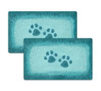 Paw Print Reactive Melamine Pet Feeding Placemat - 19" x 11.5" - Teal - Set of 2