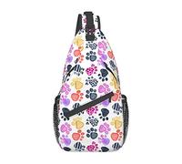 Paw Print Sling Bag Crossbody Backpack Seamless Pattern with Watercolor Animals Footprints Colored Dog Paw Print Travel Hiking Daypack Cute Animal Claws Chest Bag Shoulder Bag for Women Men