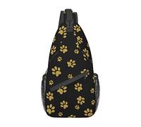 Paw Print Sling Bag Crossbody Shoulder Backpack Dog Paw Seamless Pattern Pet Background in Luxury Golden Glitter Style Chest Bag Cute Animal Footprints Travel Hiking Daypack for Men Women