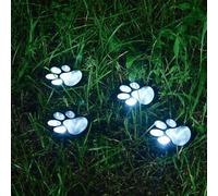 Paw Print Solar Garden Lights For Outdoor Use, Cat Claw Design Solar Lawn Pathway Lighting Set Of 4, And Weatherproof For Pet Lovers(White light)