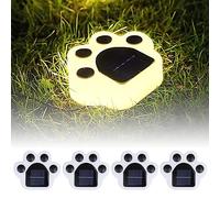 Paw Print Solar Lights, 4 Pack LED Cat Paw Solar Lights Cat Dog Animal Path Paw Lamp Waterproof Decorative Lights Outdoor Lamp Warm Pathway Lighting (Type A)