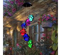 Paw Print Solar Wind Chimes for Outside, Dogs Cat Pet Pawprint Remembrance Wind Chimes,Waterproof Color Changing Solar Hanging Lights,Sympathy Gift for Pet Lover,Balcony,Patio,Yard Decor