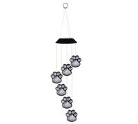 Paw Print Solar Wind Chimes for Outside, Dogs Cat Pet Pawprint Remembrance Wind Chimes, Waterproof Color Changing Solar Hanging Lights for Garden Patio Balcony, Pet Lover Sympathy Gift