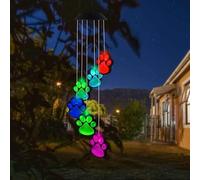 Paw Print Solar Wind Chimes, Color Changing Outdoor Paw Print Solar Lights, Dog Cat Paw Print Solar Mobile Wind Chimes Hanging Patio Lights for Garden Decor,Best Gifts for Dog & Cat Pets Lovers