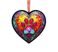 Paw Print Stained Glass Effect Heart Suncatcher - Garden Gift - Dog Gift - Pet Memorial (13cm)