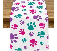 Paw Print Table Runner Dog Themed Birthday Party for Kids Decoration Puppy Pet Kitchen Dining Room Home Decor (Girl, 13" x 72")