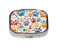 Paw Prints Art 1 Print Square Metal Pill Box Decorative Pill Case - Carry Your Meds in Style (Rectangular)
