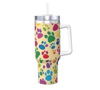 Paw Prints Art Print 40oz with Straw and Lid, Stainless Steel Double Wall Vacuum Insulated Coffee Mug for Hot and Cold Coffee, Travel Mug with Handle
