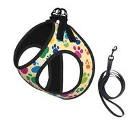 Paw Prints Art Printing Dog Summer Harness With Leash Set,Adjustable And Reflective Step-In Puppy Pet Vest Harnesses