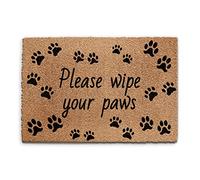 Paw Prints Doormat (60cm x 90cm) Small, Dog Cat Paw Prints Please Wipe Your Paws Front Door Mat, Coconut Core Fibre Heavy Duty Mat, Rug, Indoor Natural Coir Mat, Regular