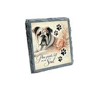 Paw Prints Left on My Soul Bulldog Slate Coaster with Floral Design and Paws (slco-kf25-5343)