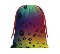 Paw Prints Pattern Drawstring Gift Bag Holiday Present Goody Bags For Xmas Party Reusable Storage Pouches