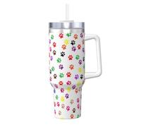 Paw Prints Print 40oz with Straw and Lid, Stainless Steel Double Wall Vacuum Insulated Coffee Mug for Hot and Cold Coffee, Travel Mug with Handle