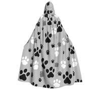 Paw Prints Print Adult Halloween Hooded Cloak, Hood & Bow Tie, For Cosplay/Trick-Or-Treat