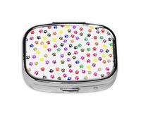 Paw Prints Print Square Metal Pill Box Decorative Pill Case - Carry Your Meds in Style (Rectangular)