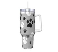 Paw Prints Printing 40oz Stainless Steel Tumbler Double Wall Vacuum Insulated Mug With Handle And 2 In 1 Straw Lid