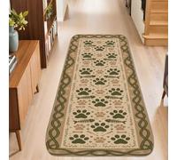 Paw Prints Runner Rug, Nature-Inspired Rustic Ferns Leaves None Beige Low Pile Sponge Rectangle Floor Carpets Edge Binding for Kitchen Entryway Bedside Laundry Decor 2x5 Ft