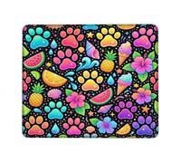 Paw Prints Small Mouse Pad, Tropical Playful Watermelon Pineapple Summer Bright Peach Square Rubber Washable Portable Cloth Mousepad Decor for Home Office Work Gaming Desk Square 8x10 Inch