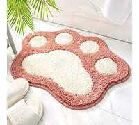 Paw Shaped Bathroom Rug Non-Slip Bath Mat 17.7 x 23.6, Soft Microfiber Water Absorbent Thick Shaggy Shower Rug, Machine Washable Bath Rug for Bathroom, Pink