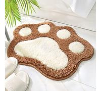 Paw Shaped Bathroom Rug Non-Slip Bath Mat 17.7 x 23.6, Soft Microfiber Water Absorbent Thick Shaggy Shower Rug, Machine Washable Bath Rug for Bathroom, Brown