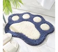 Paw Shaped Bathroom Rug Non-Slip Bath Mat 17.7 x 23.6, Soft Microfiber Water Absorbent Thick Shaggy Shower Rug, Machine Washable Bath Rug for Bathroom, Blue