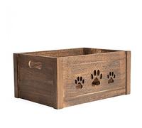 Paw Shaped Cutout Dog Toys Chest Gift Hampers Storage Collection Box Wooden Crates Gift Hampers (Brown, Medium)