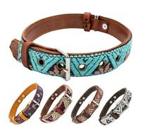Paw Tribe Western Dog Collar - Leather Dog Collar Embroidered Design for Small Medium Large Dogs & Puppy Pets - Aztec & Southwest for Boy and Girl Female & Male Dogs - Collar Para Perros (Small, Teal)