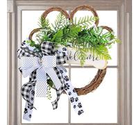Paw Wreath, Welcome Pet Wreath, Christmas Home Decor Paw Shaped Entry Door Welcome, Welcome Eucalyptus Leaves -Prints Bow For Farmhouse