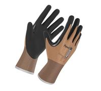 Pawa PG310 Cut-Resistant Work Gloves - Level C Cut Protection, Nitrile-Coated Safety Gloves, Touchscreen-Compatible, High Dexterity, Heavy-Duty Grip - Coffee/Black - Small