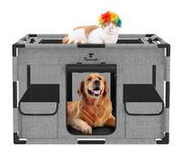 Pawabo Portable Dog Playpen with Cover and Gate, Puppy Playpen Dog Play Pen, Tear Resistant Thickened Fabric Dogs Fence with Waterproof Bottom & Breathable Mesh, L, Gray & Black