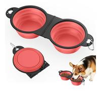 Pawaboo 2-in-1 Collapsible Dog Bowls, Dual Puppy Food and Water Bowls, 180° Flip Over Portable Silicone Dog Bowl with Metal Hook, 450ml Pet Travel Feeder Bowl for Walking Hiking Camping, Light Pink