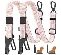 Pawaboo 2Pack Dog Seatbelt for Car, 3-in-1 Dog Car Seat Belt Bungee, Dogs Tether for Cars with Buckle & Hook Latch, Adjustable Reflective Dogs Cars Harness Leash with 360° Lockable Buckle, Light Pink
