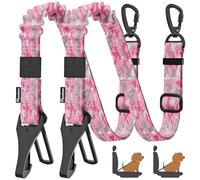 Pawaboo 2Pack Dog Seatbelt for Car, Dog Car Seat Belt Bungee, Dogs Tether for Cars with Buckle & Hook Latch, Adjustable Reflective Dogs Cars Harness Leash with 360° Lockable Buckle, Pink Camouflage